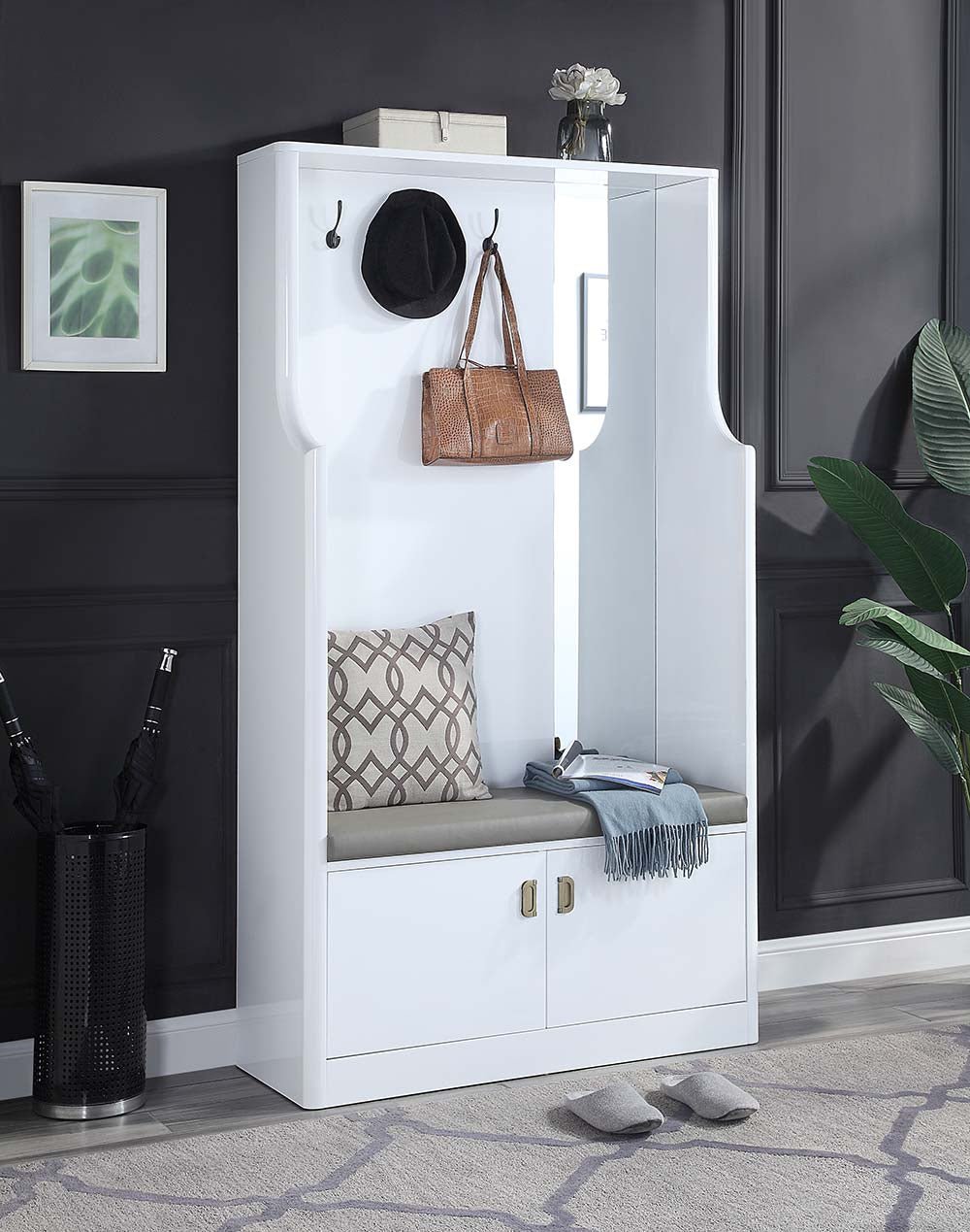Buck II Hall Tree AC01030 White High Gloss Finish | Acme | Home Elegance USA
