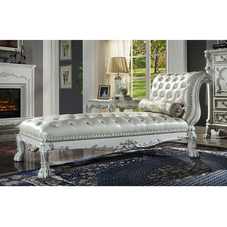 Acme - Dresden Chaise W/Pillow AC01693 Synthetic Leather & Bone White Finish
