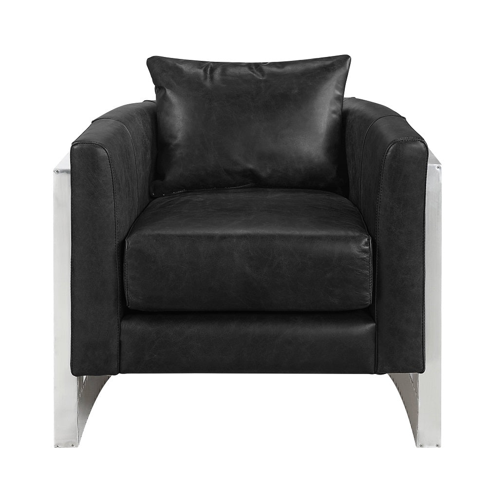 Betla Accent Chair AC01986 Black Top Grain Leather & Aluminum | Acme | Home Elegance USA
