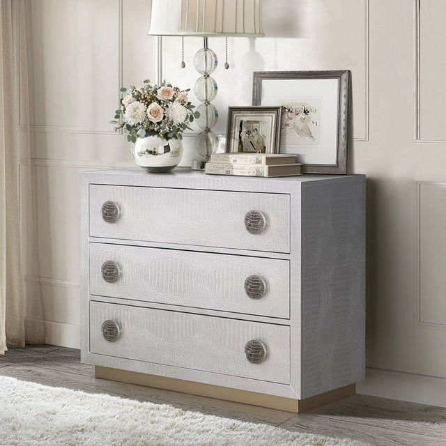 Anpu Console Cabinet AC02505 Silver Faux Crocodile Skin Finish | Acme | Home Elegance USA