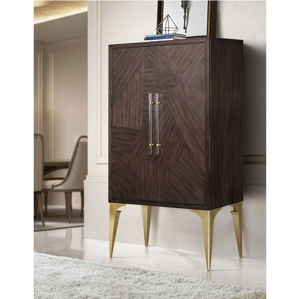 Andy Bar Cabinet AC02508 Brushed Brown Oak & Champagne Finish | Acme | Home Elegance USA