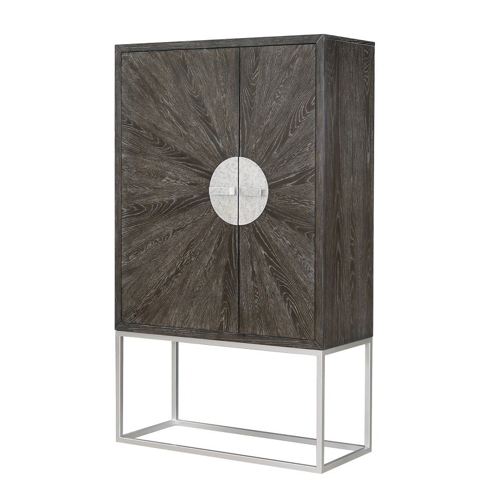 Andra Bar Cabinet AC02509 Hand Brushed Gray Oak & Chrome Finish | Acme | Home Elegance USA