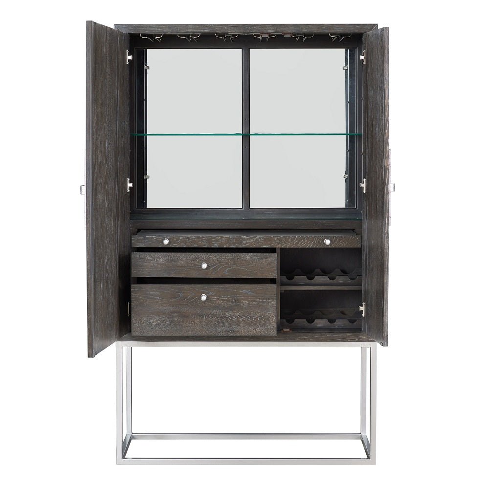 Andra Bar Cabinet AC02509 Hand Brushed Gray Oak & Chrome Finish | Acme | Home Elegance USA