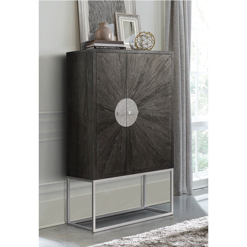 Andra Bar Cabinet AC02509 Hand Brushed Gray Oak & Chrome Finish | Acme | Home Elegance USA