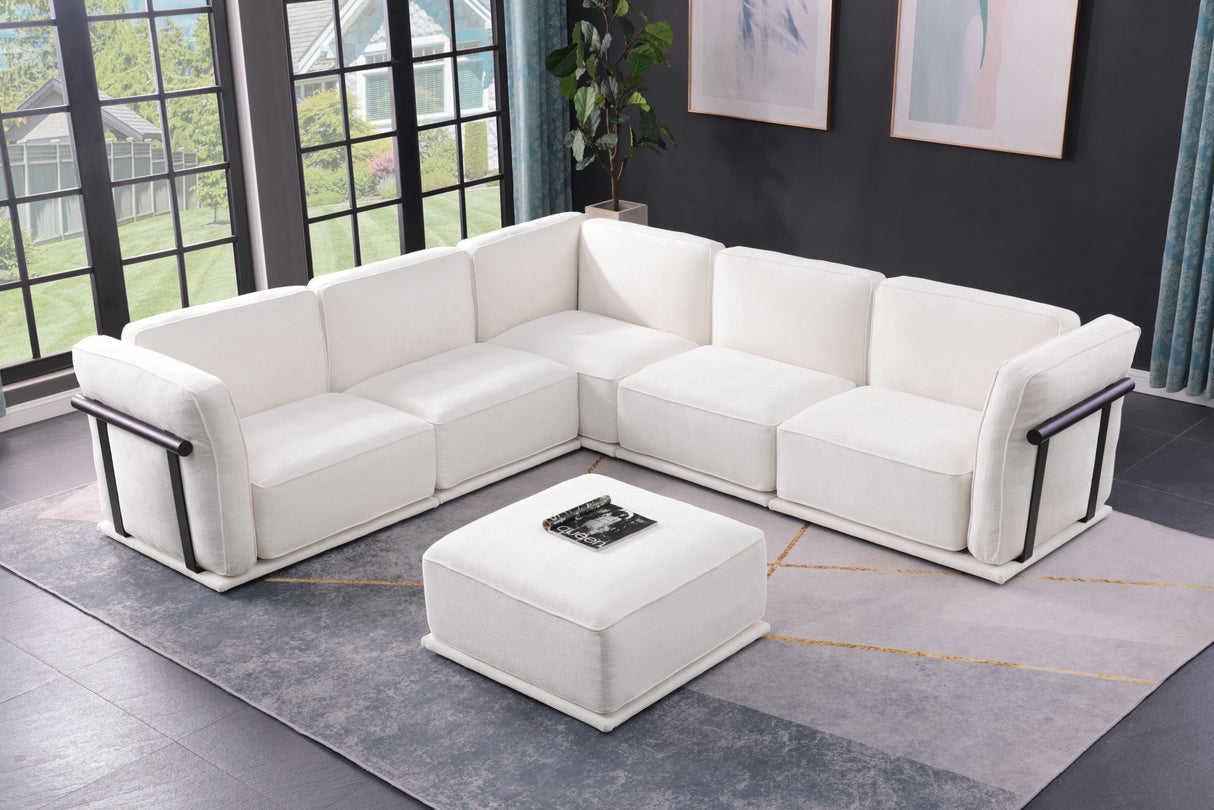 Sofá modular de moda de 120 pies de largo con marco de hierro y madera, sofá de chenilla blanco, adecuado para sala de estar.