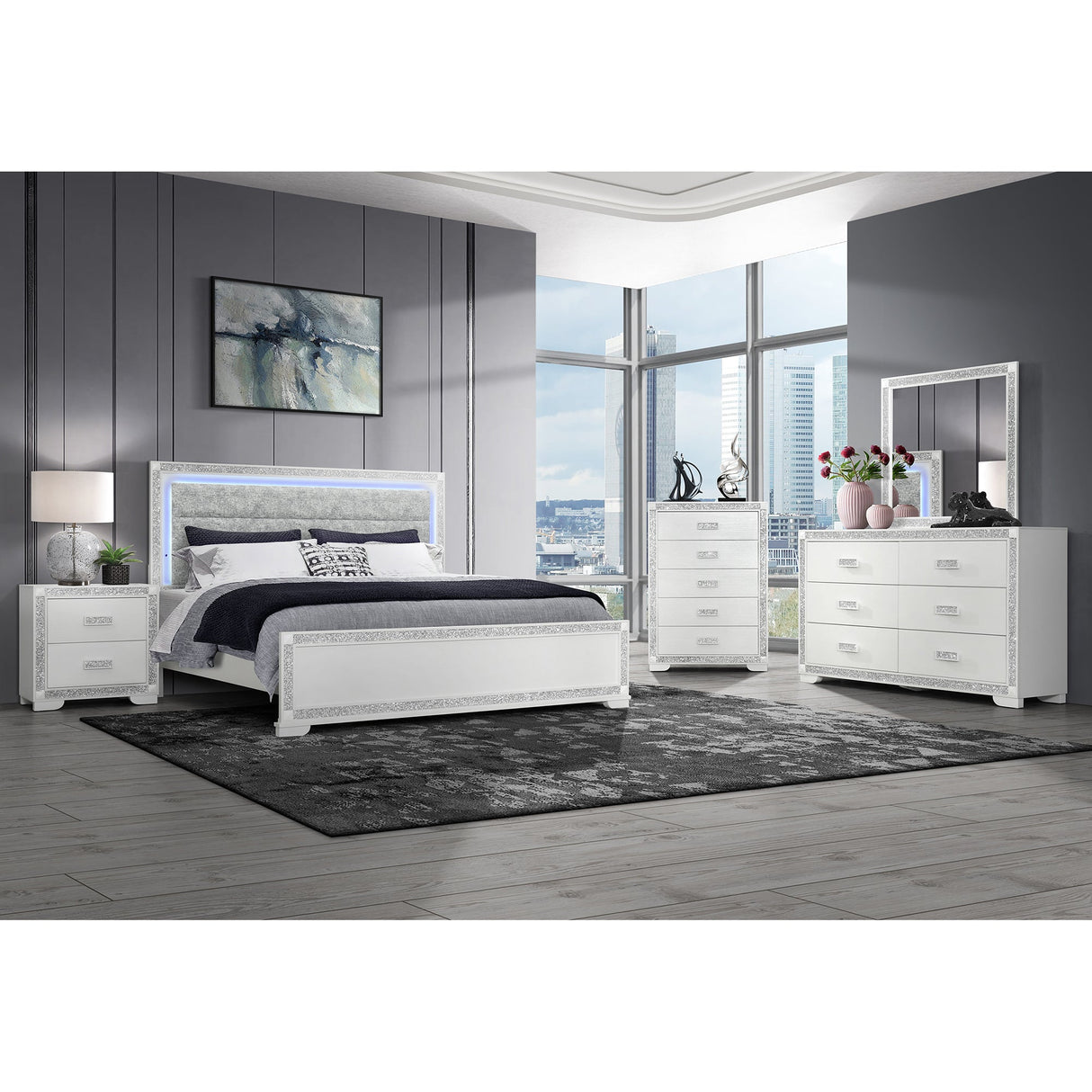 Soulmarie White 5PC King Bedroom Set - sold by Home Elegance USA