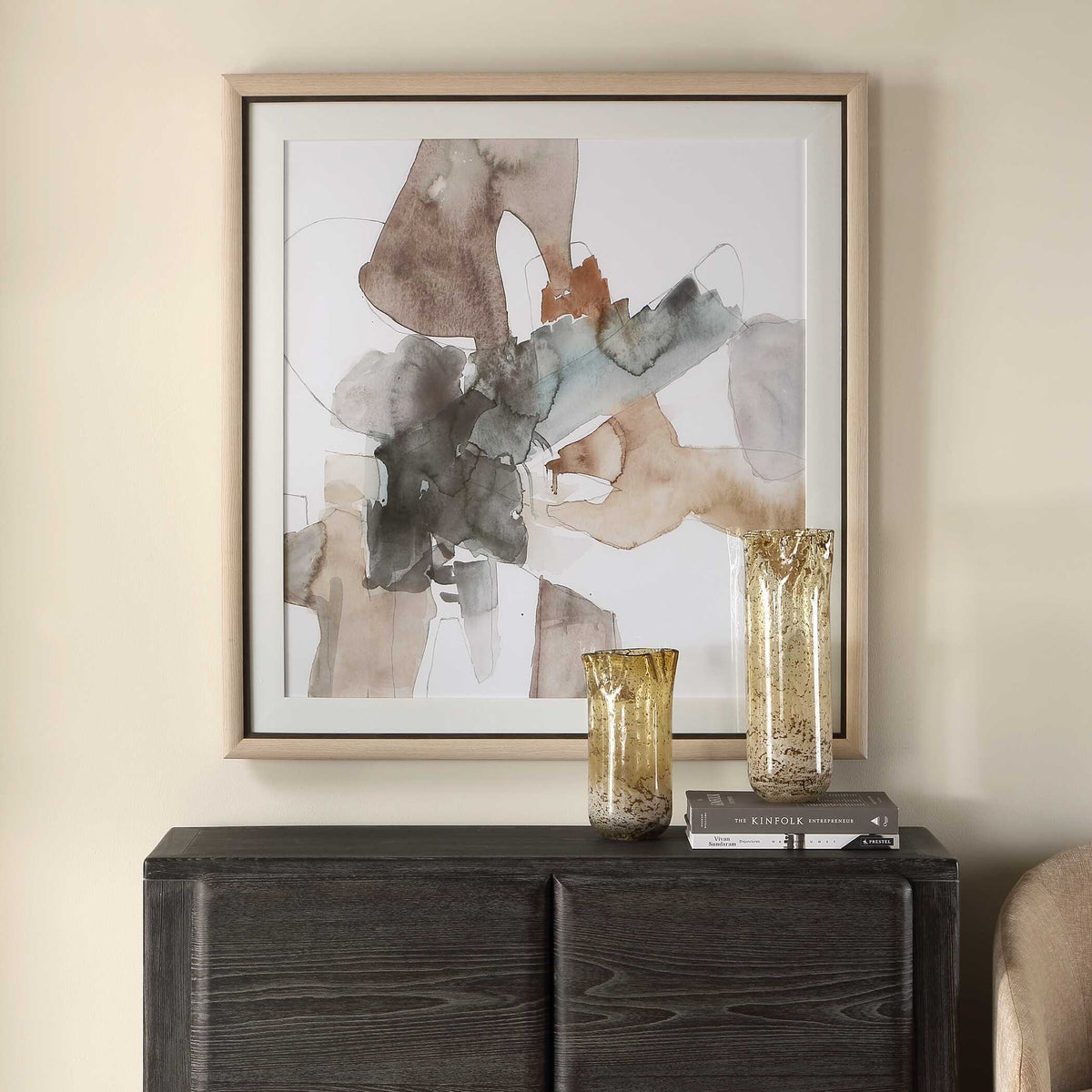 Cohesion Framed Abstract Print Black / Blue / Gray / Orange - Light Brown / Blue by Uttermost - View 2