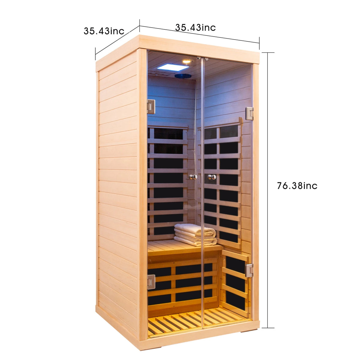 Luxury One-Person Hemlock Low-EMF Far Infrared Sauna with Double Glass Doors - sold by Home Elegance USA