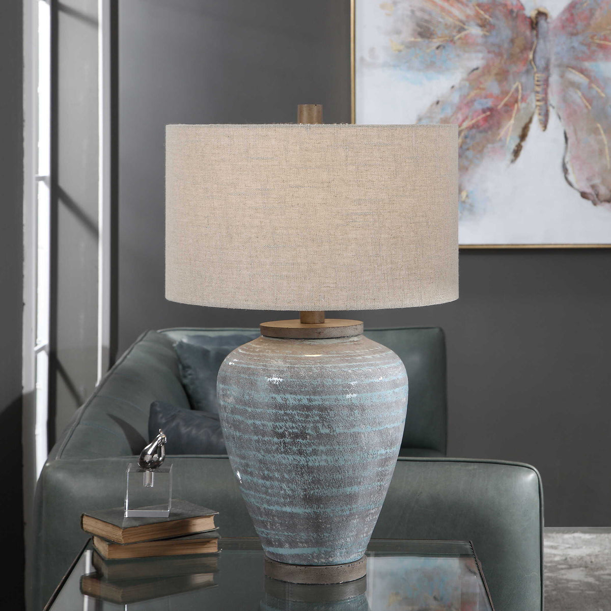 Pelia Table Lamp Light Aqua - Light Blue / Beige by Uttermost - View 4