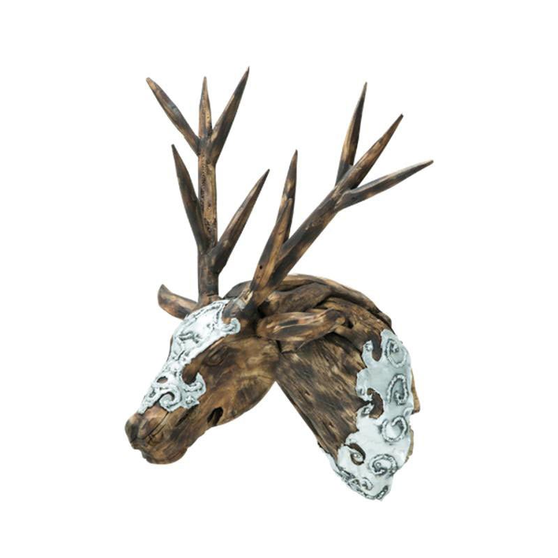 Discoveries Dear Head W - Wood Antlers And Hand Applied Metal - Acf - Arf - Derhd - 002 | Aico | Home Elegance USA