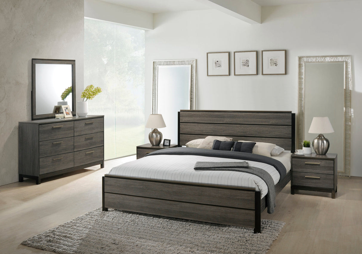 Ioana Antique Grey Wood 5-piece King Size Bedroom Set, Dresser, Mirror, 2 Night Stands - sold by Home Elegance USA