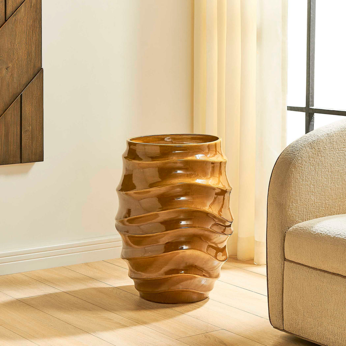 Canyon Wave Indoor-Outdoor Earthy Planter - Light Brown by Uttermost - View 3