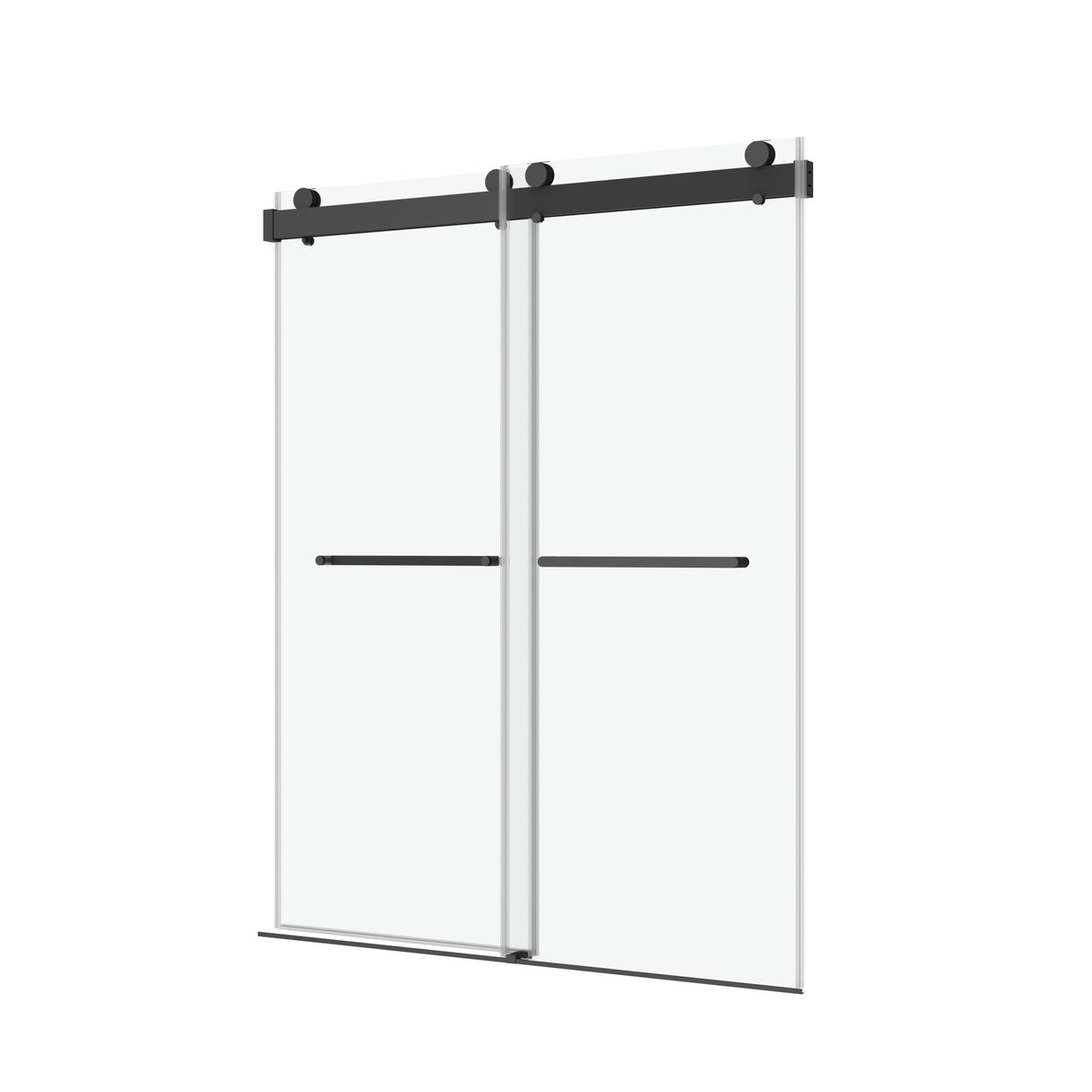 60" W x 76" H Double Sliding Frameless Soft - Close Shower Door with Premium 3/8 Inch (10mm) Thick Tampered Glass in Matte Black Stainless Steel 22D02 - 60MB | Home Elegance USA