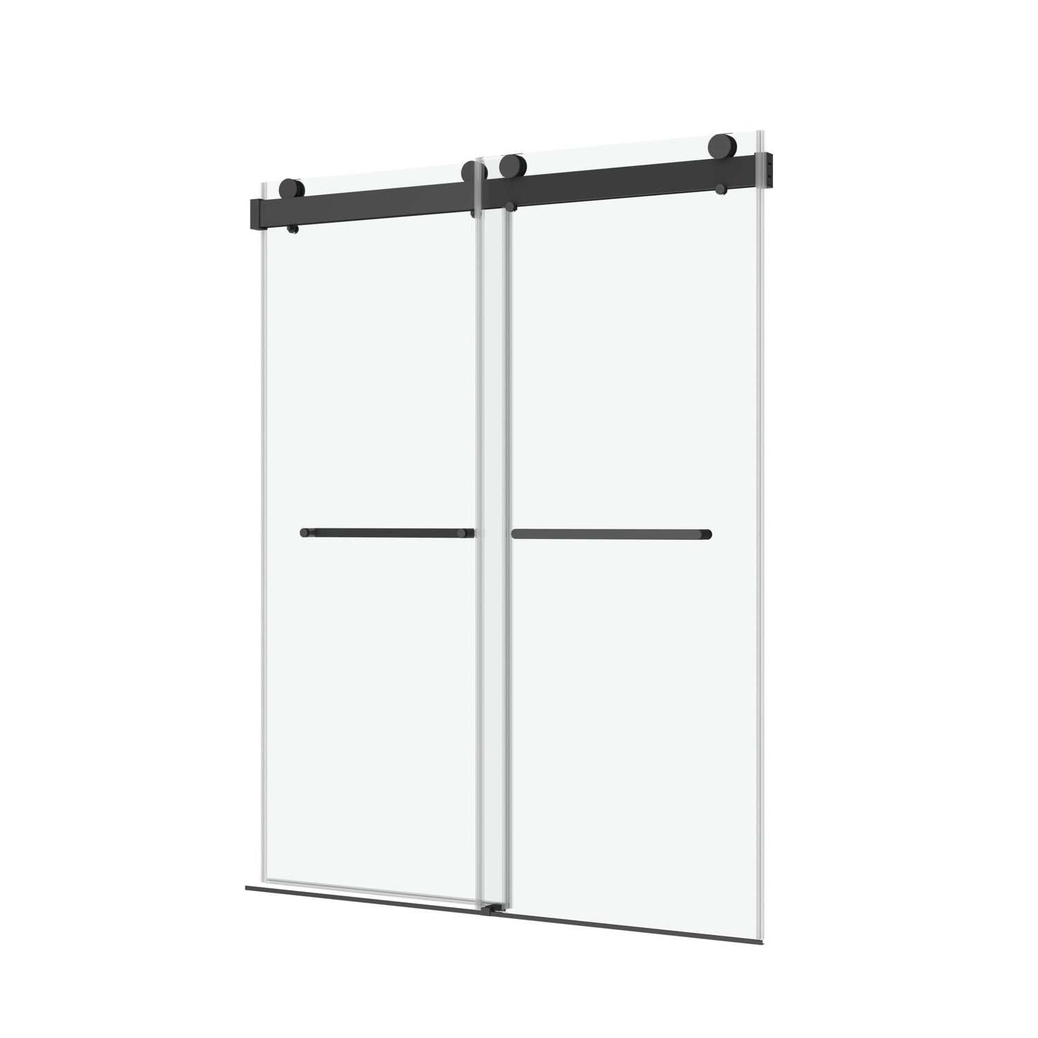 60" W x 76" H Double Sliding Frameless Soft - Close Shower Door with Premium 3/8 Inch (10mm) Thick Tampered Glass in Matte Black Stainless Steel 22D02 - 60MB | Home Elegance USA