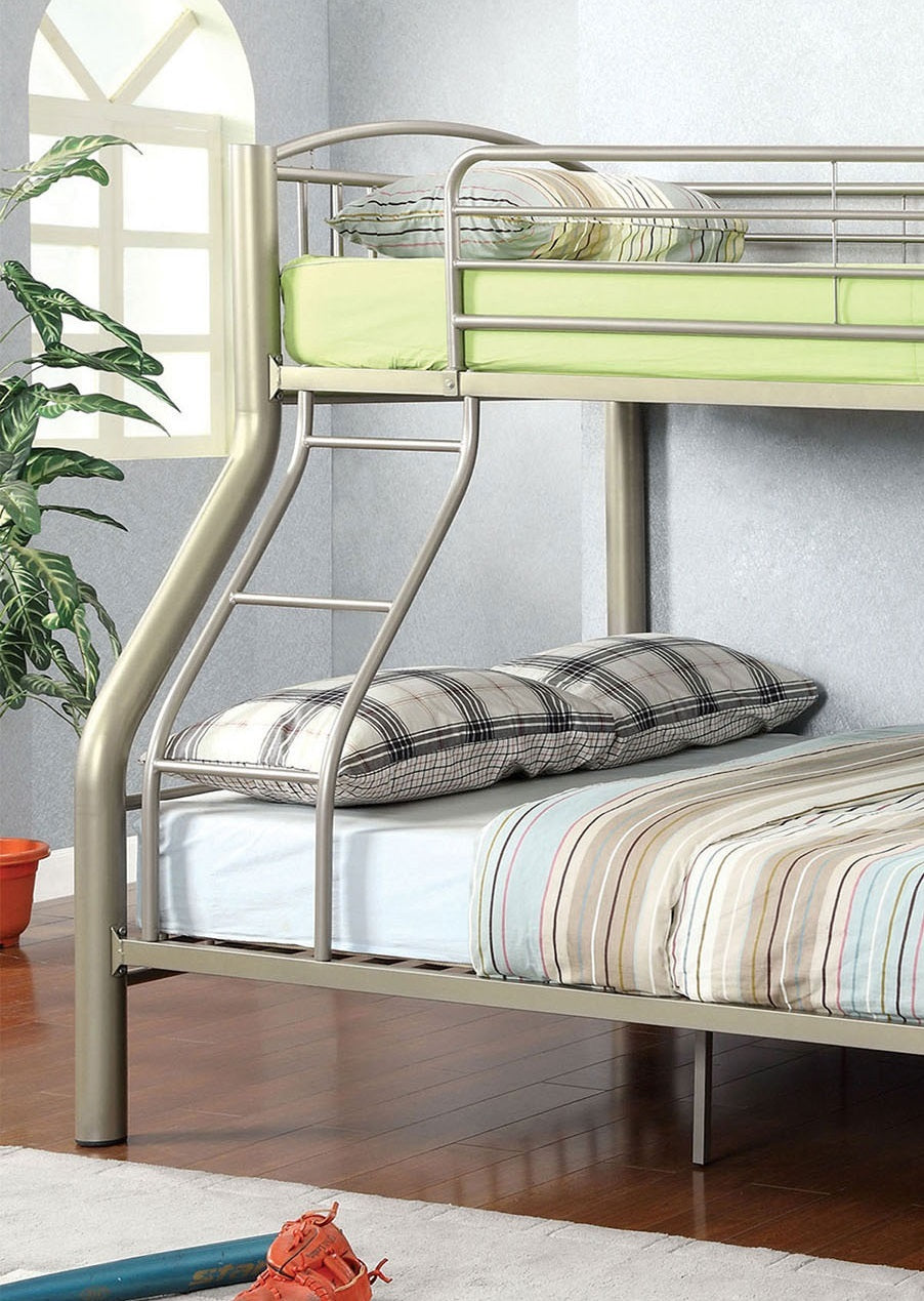 Twin Over Full Metal Bunk Bed Contemporary Style Bold Diameter Tube Rails Metallic Gold - sold by Home Elegance USA