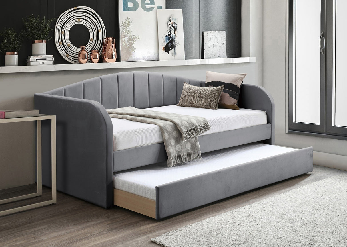 Modern Style 1pc Day Bed Trundle Slat Velvet Fabric Gray Finish Bedroom Furniture