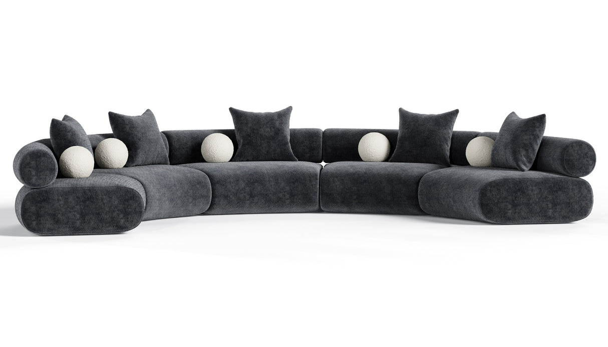 Simpson - Contemporary Dark Grey Fabric Curved Modular Sectional Sofa with Throw Pillows-5-Piece Sectional - View Image 1