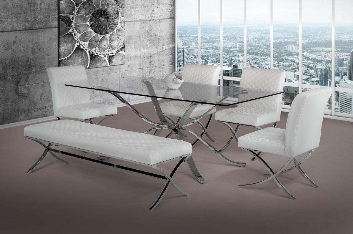 Modrest Adderley Modern Stainless Steel w/ Glass Top Dining Table