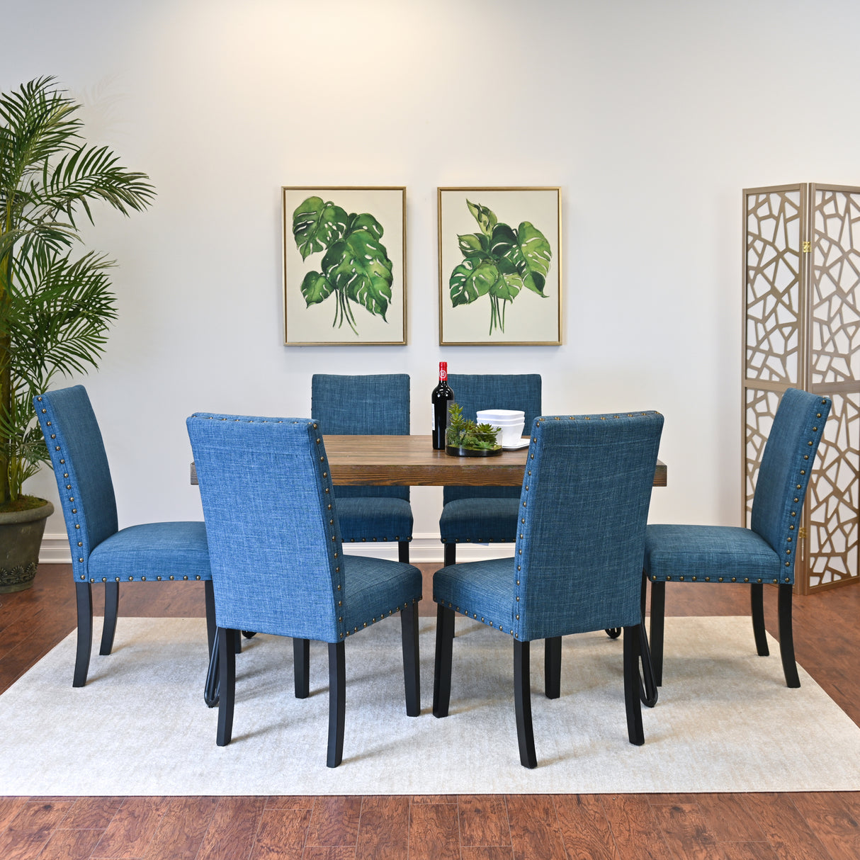 Amisos 7-Piece Dining Set, Hairpin Dining Table with 6 Chairs, 3 Color Options