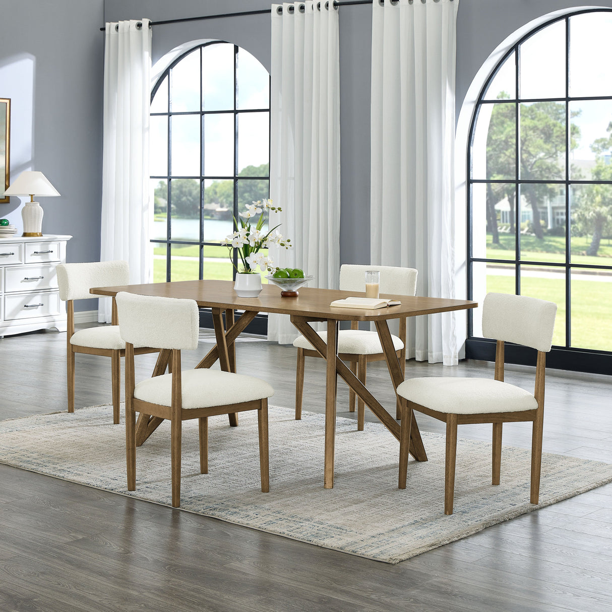Darla 5Pc 70'W Rectangular Walnut Oak Geometric Cross Base Dining Set - sold by Home Elegance USA