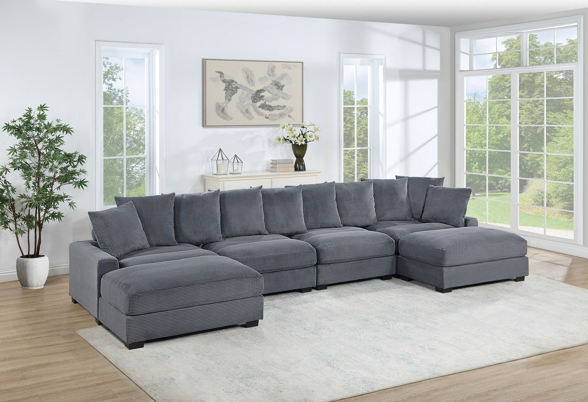 Contemporary Dark Gray 6pc Modular Sectional Set Corduroy Couch LAF & RAF Chairs 2x Armless Chairs 2x Ottomans Living Room Furniture - sold by Home Elegance USA