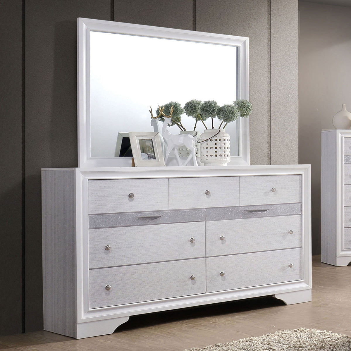 White Color Dresser w Mirror Set Hidden – Affordable & Convenient