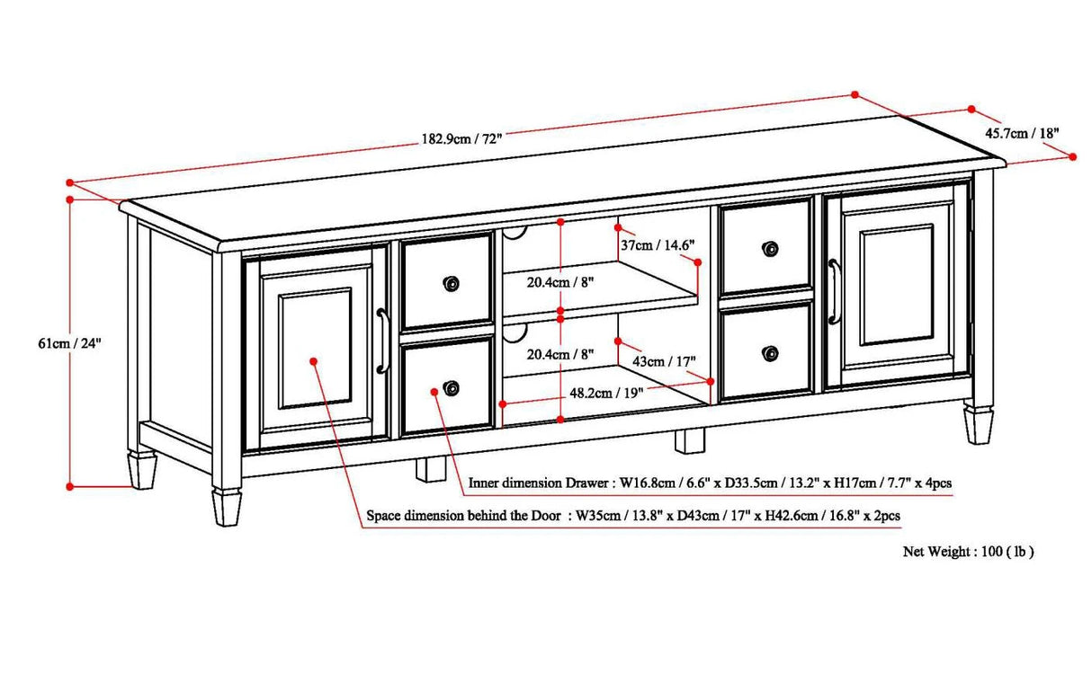 Connaught 72 inch Wide Solid Wood TV Stand in Antique White For TVs up to 80 inches - sold by Home Elegance USA