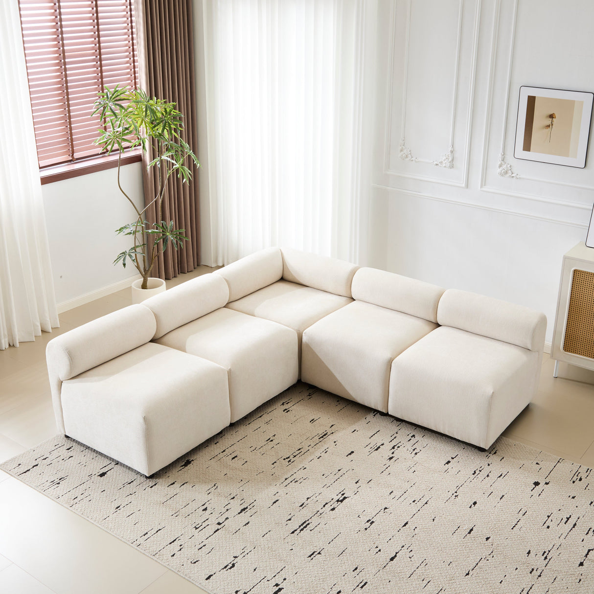 Evelyn 83 in.5-Piece V Shaped Modular Free Combination Sectional Chenille Sofa Couch for Living Rooms - sold by Home Elegance USA