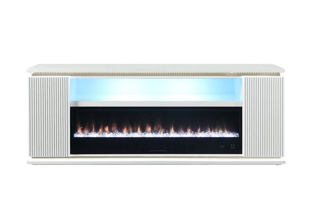 Contemporary Style TV Stand Electric Fire Place 3-Level Brightness Setting Room Temperature Control White Finish Primary Living Room - sold by Home Elegance USA