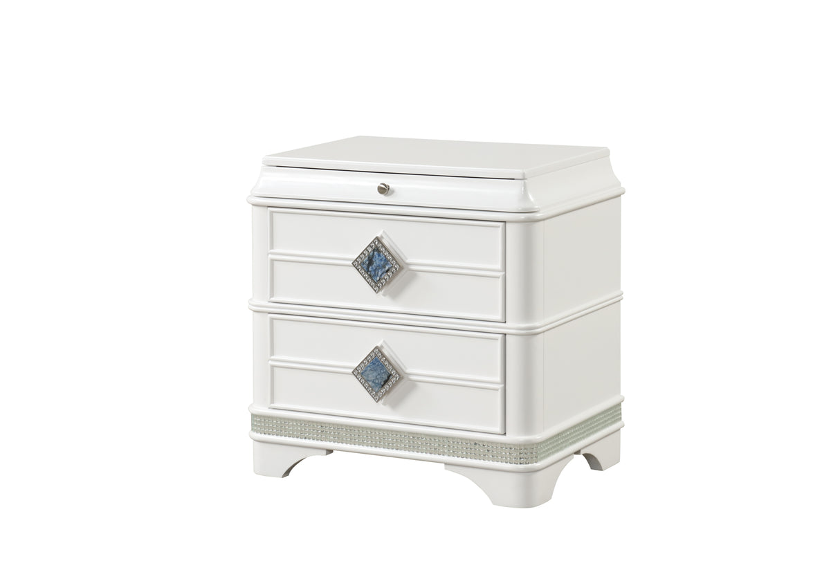 Laguna Modern Style 2-Drawer Night stand Made with Wood, Hidden Jewelry Drawer and Crystal Accents in White same as G150108982 (NJ inventory)