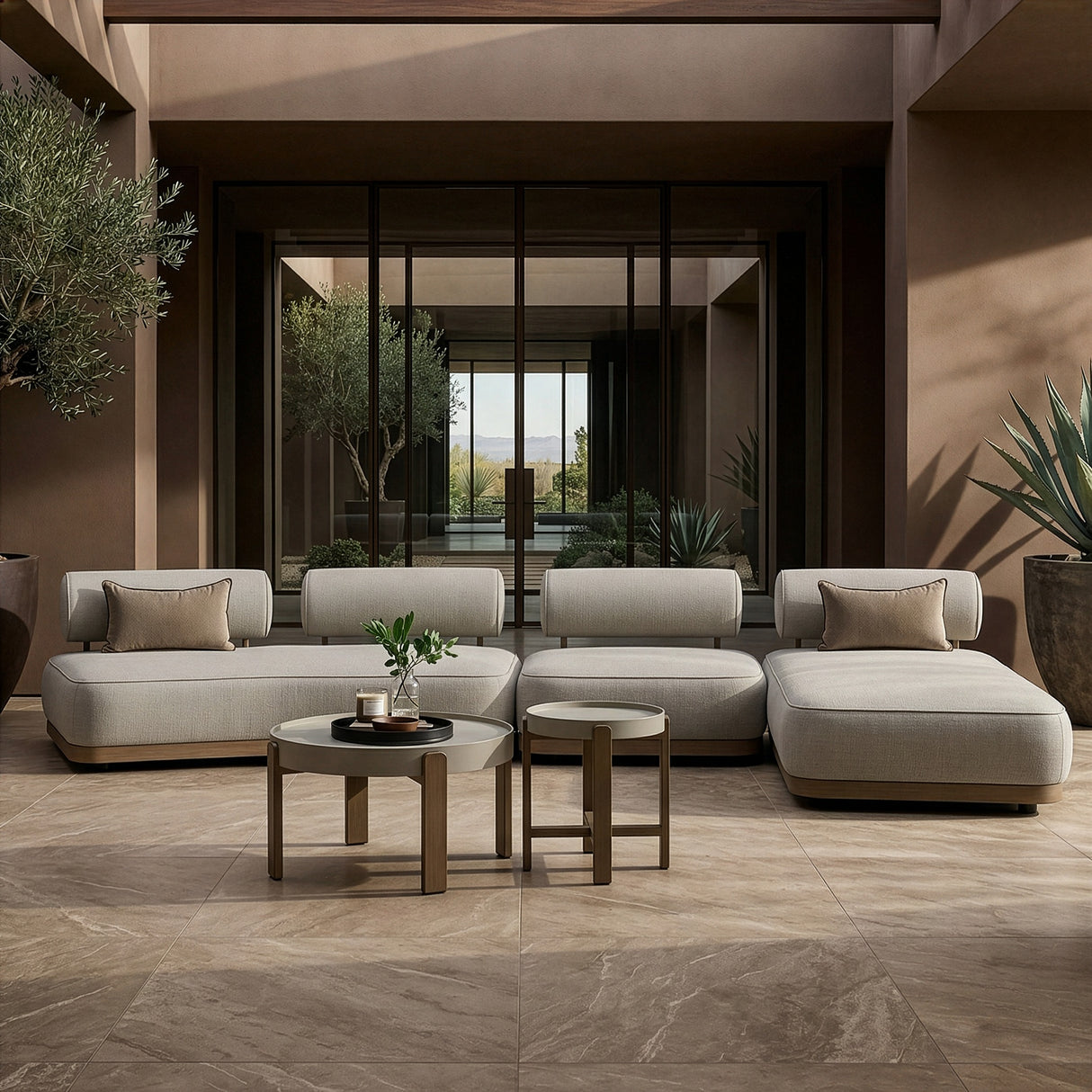 Alicante - Outdoor Grey Fabric + Latte 5-Piece Sofa Set - View Image 1