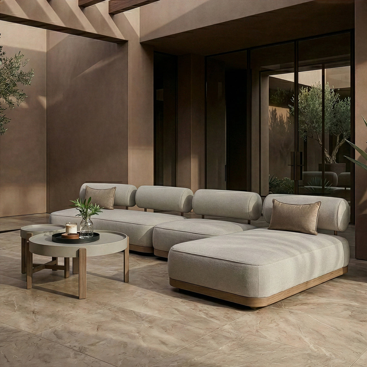 Alicante - Outdoor Grey Fabric + Latte 5-Piece Sofa Set - View Image 1