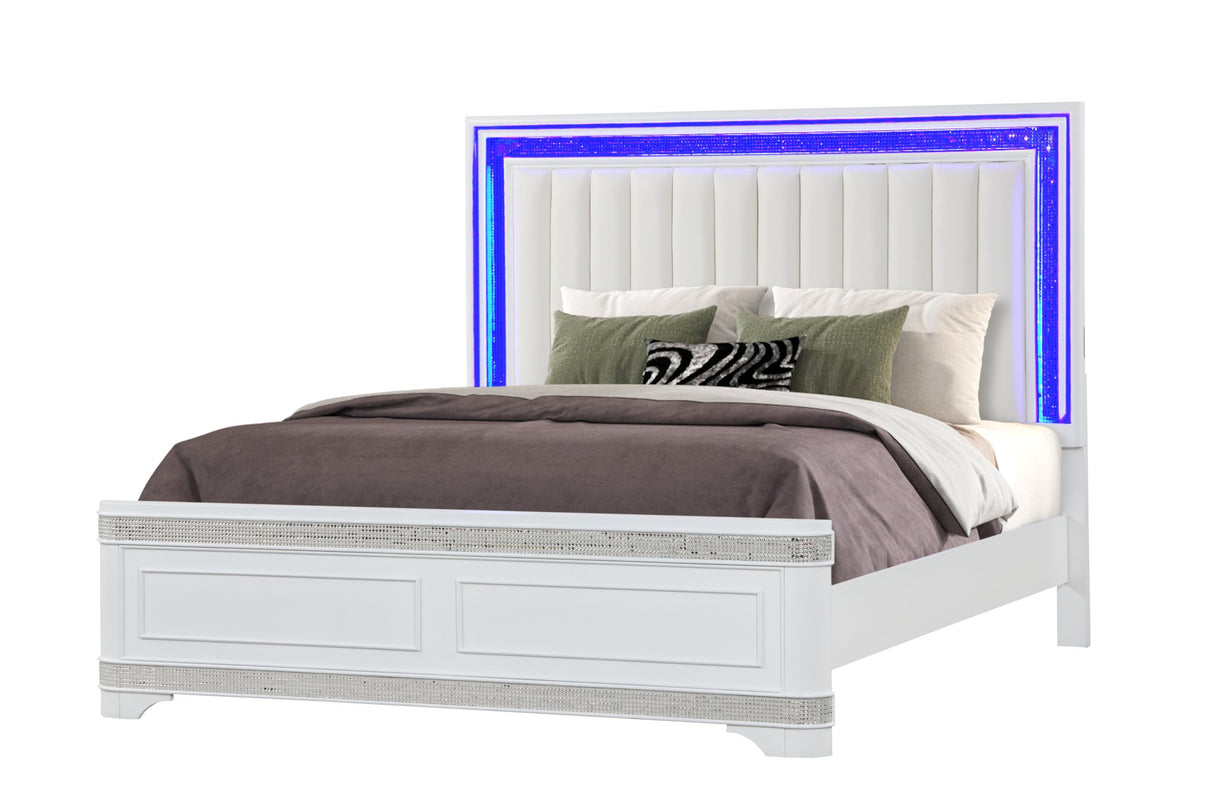 Amani 6-Piece Bedroom Set in White with Built-In LED Lights | Cosmos - Home Elegance USA