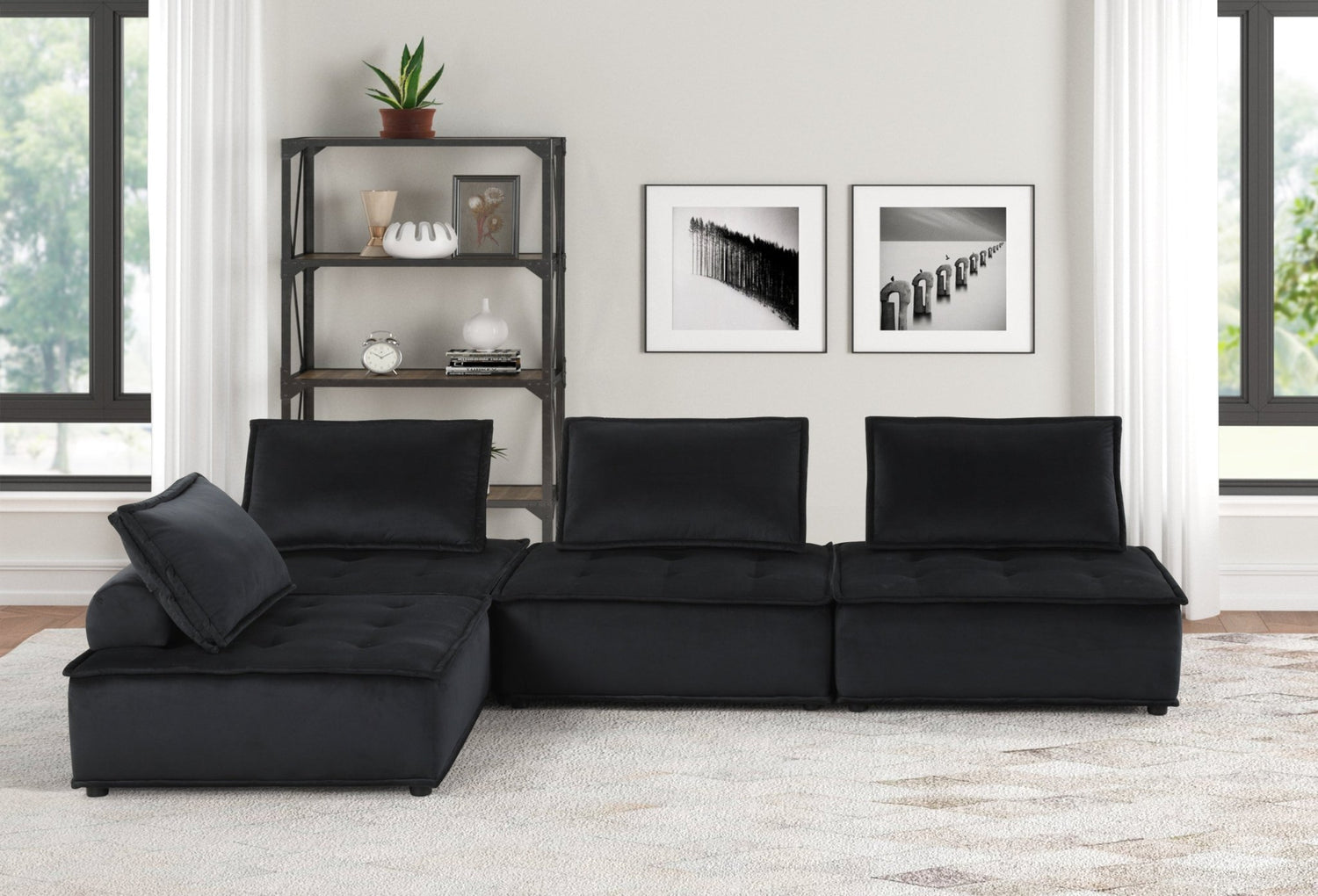Anna Black Velvet 4 Pc Sectional Sofa | Home Elegance USA