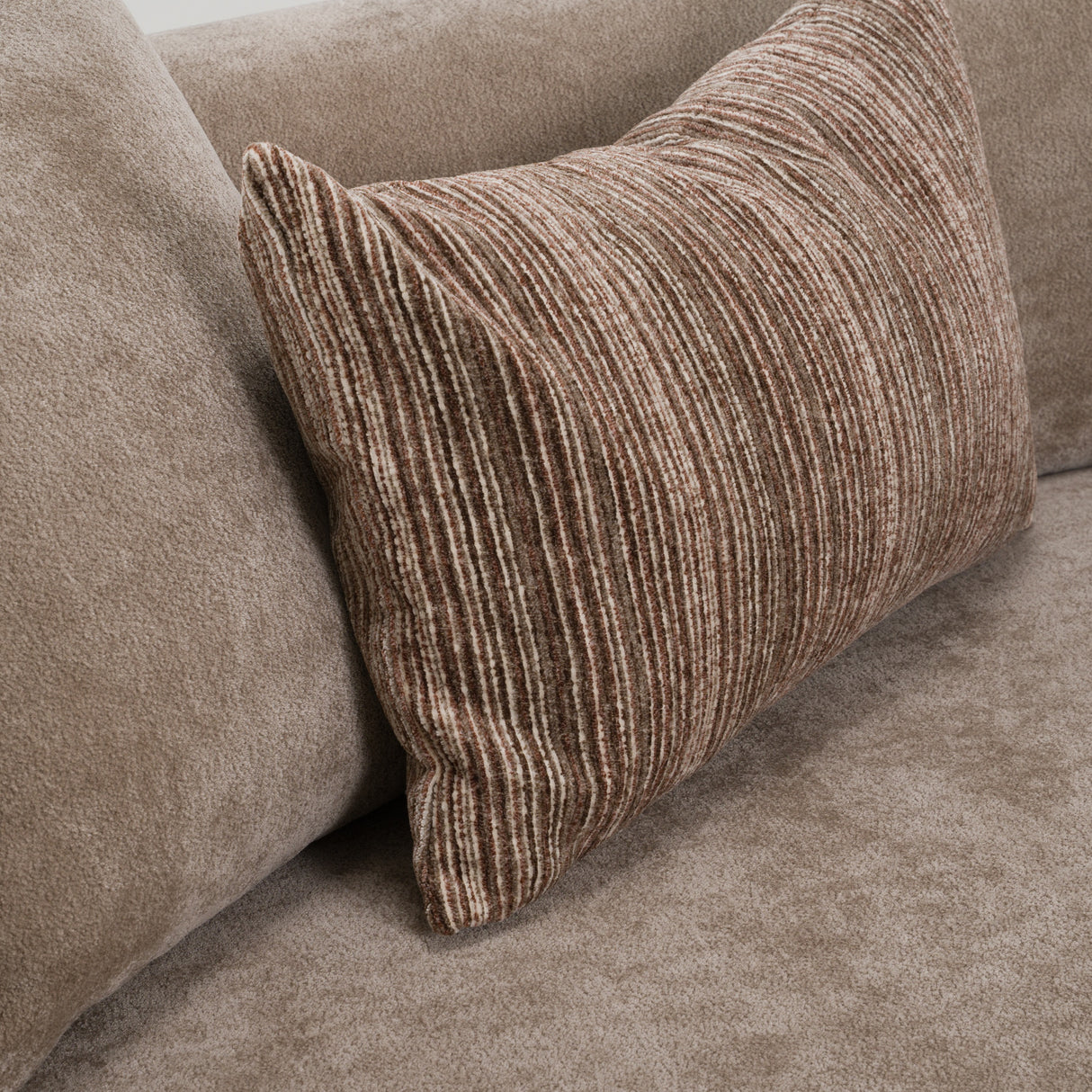 Arnaud - Modern Tan Fabric + Brown Oak Sofa - View Image 1