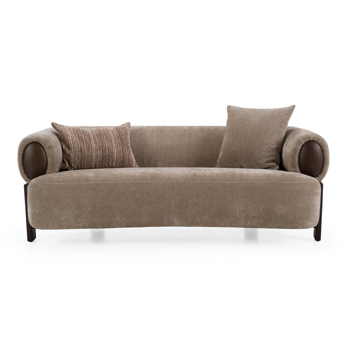 Arnaud - Modern Tan Fabric + Brown Oak Loveseat Sofa - View Image 1