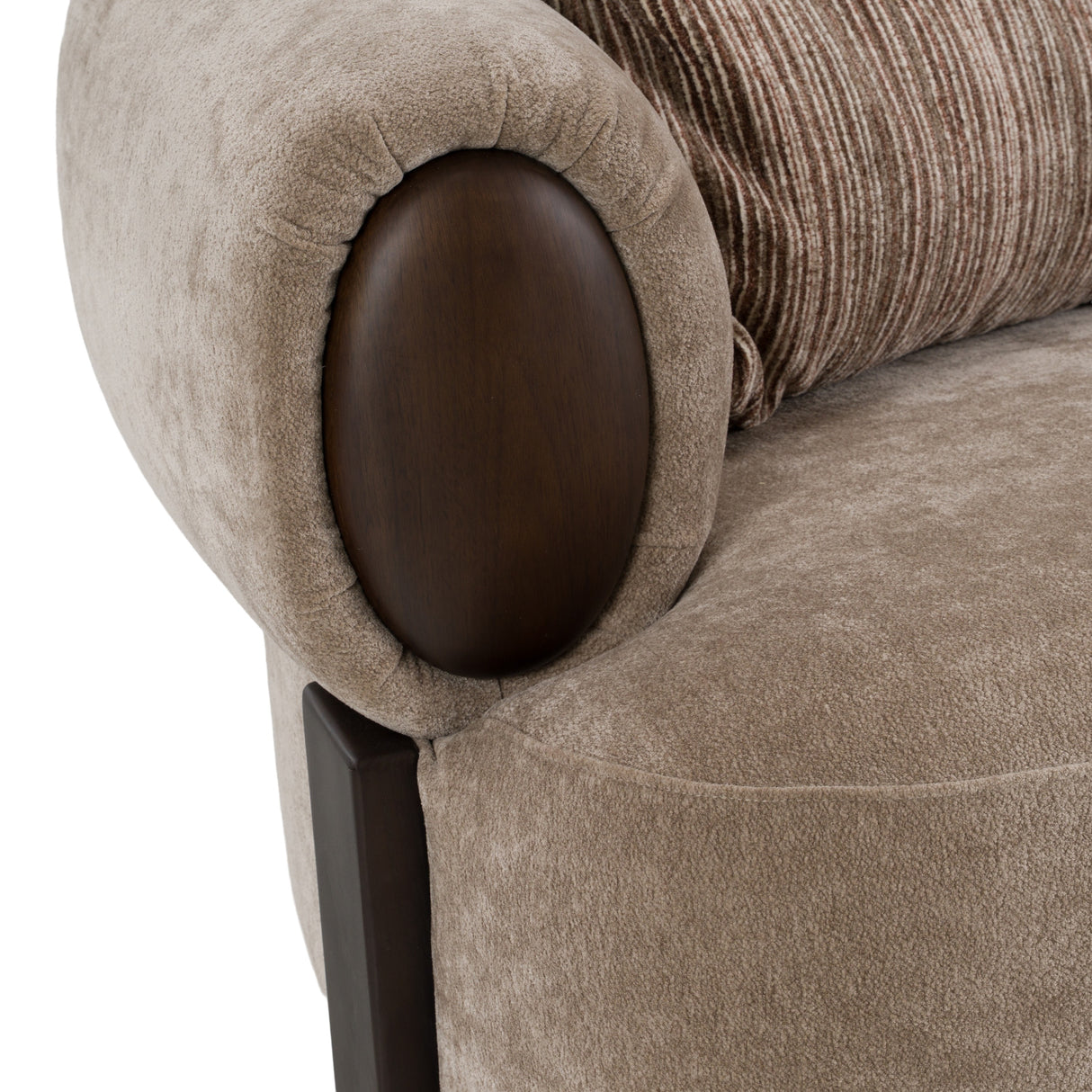 Arnaud - Modern Tan Fabric + Brown Oak Loveseat Sofa - View Image 1