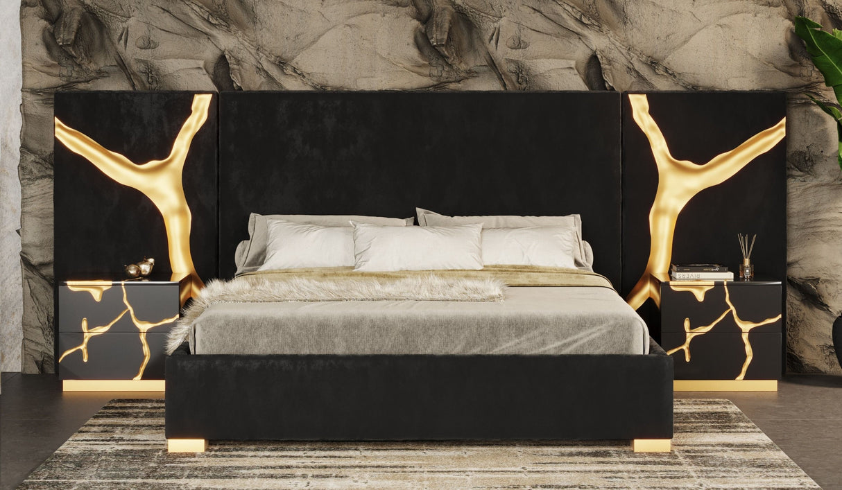 Aspen Modern Black Velvet & Gold 4-Piece Bedroom Set – VIG Furniture - Home Elegance USA