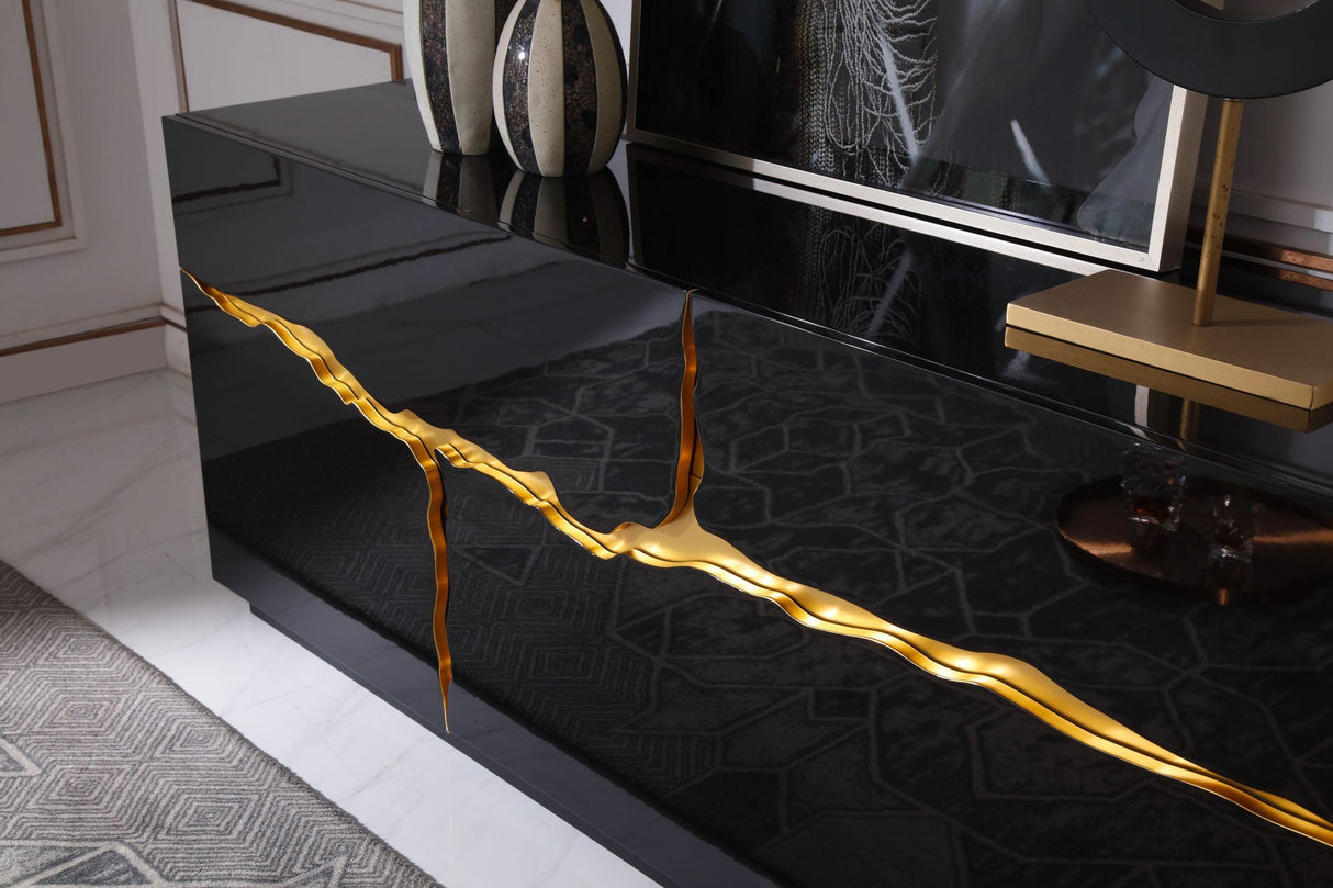 Modrest Aspen - Modern High Gloss Black & Gold Buffet - sold by Home Elegance USA