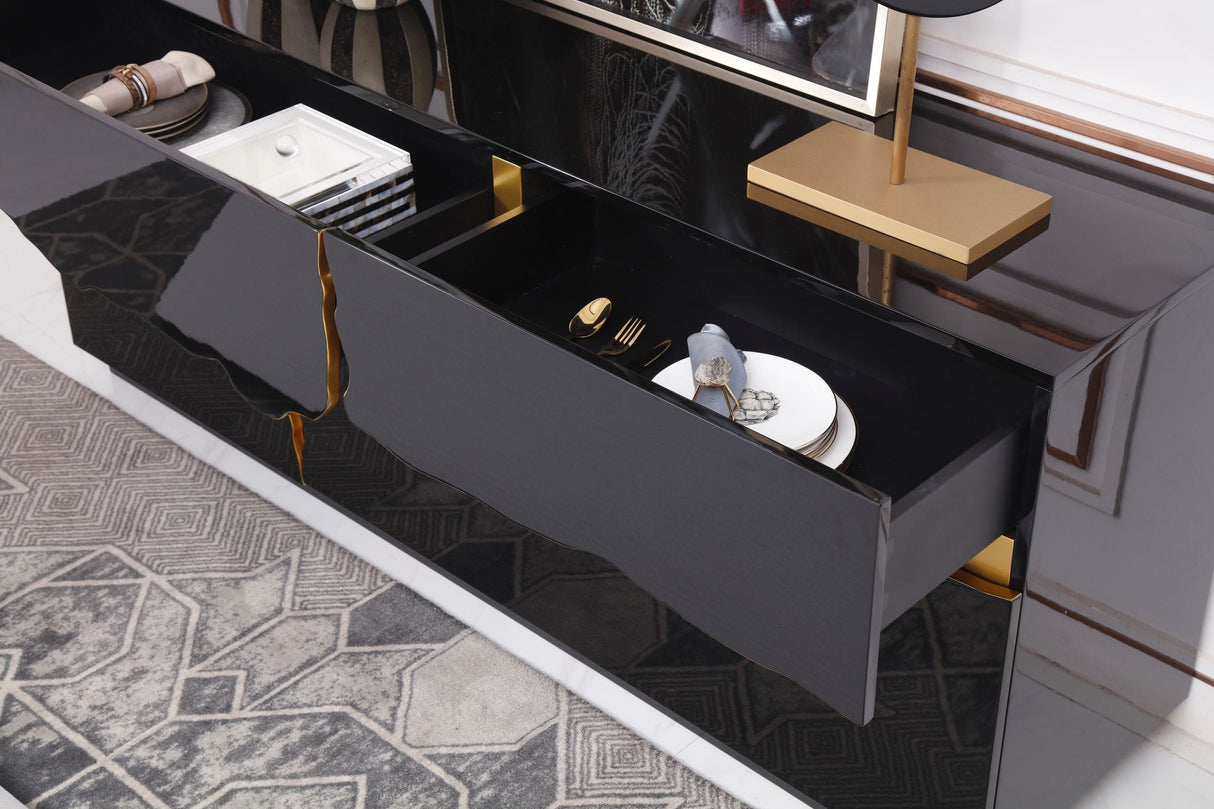 Modrest Aspen - Modern High Gloss Black & Gold Buffet - sold by Home Elegance USA