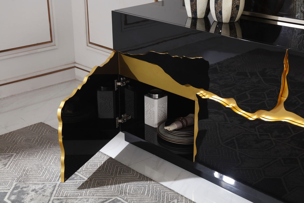 Modrest Aspen - Modern High Gloss Black & Gold Buffet - sold by Home Elegance USA