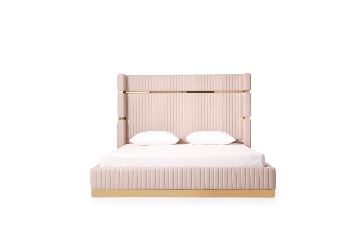 Sterling - Eastern King Modern Beige + Rose Gold Bed + Nightstands - View Image 1
