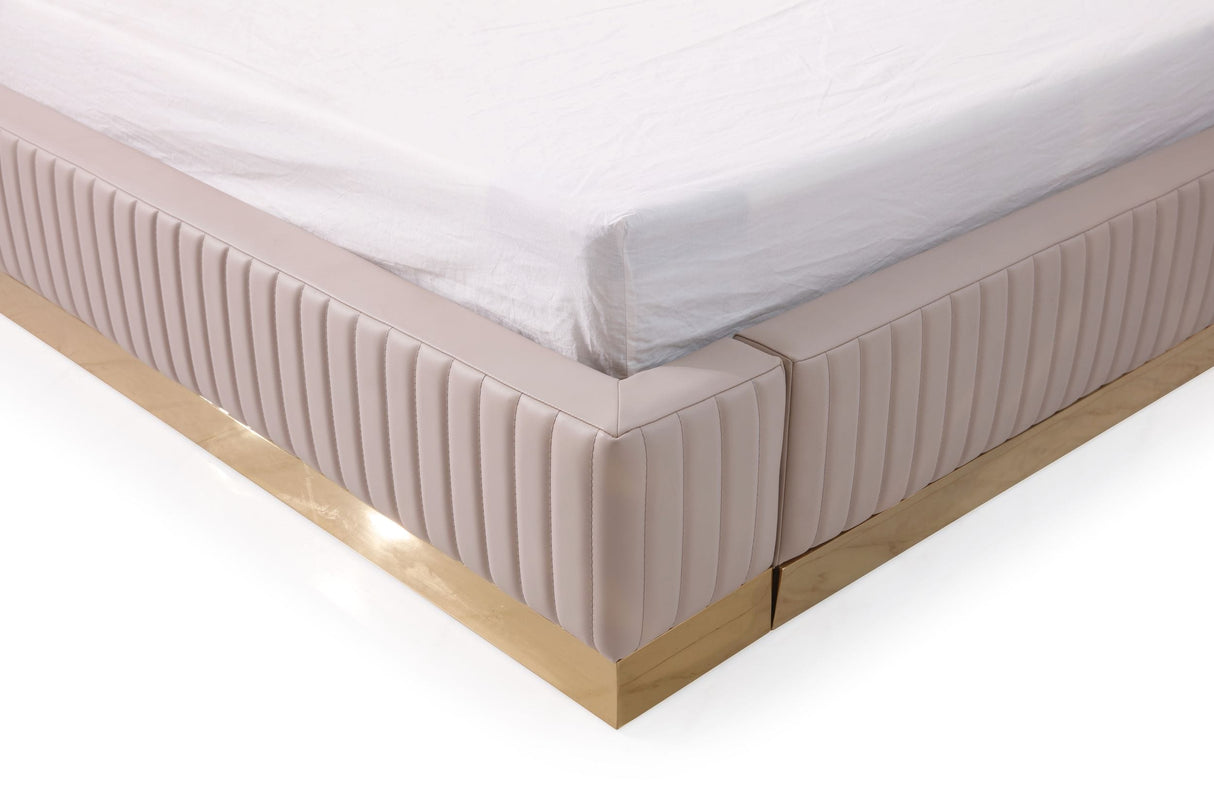 Sterling - Eastern King Modern Beige + Rose Gold Bed + Nightstands - View Image 1