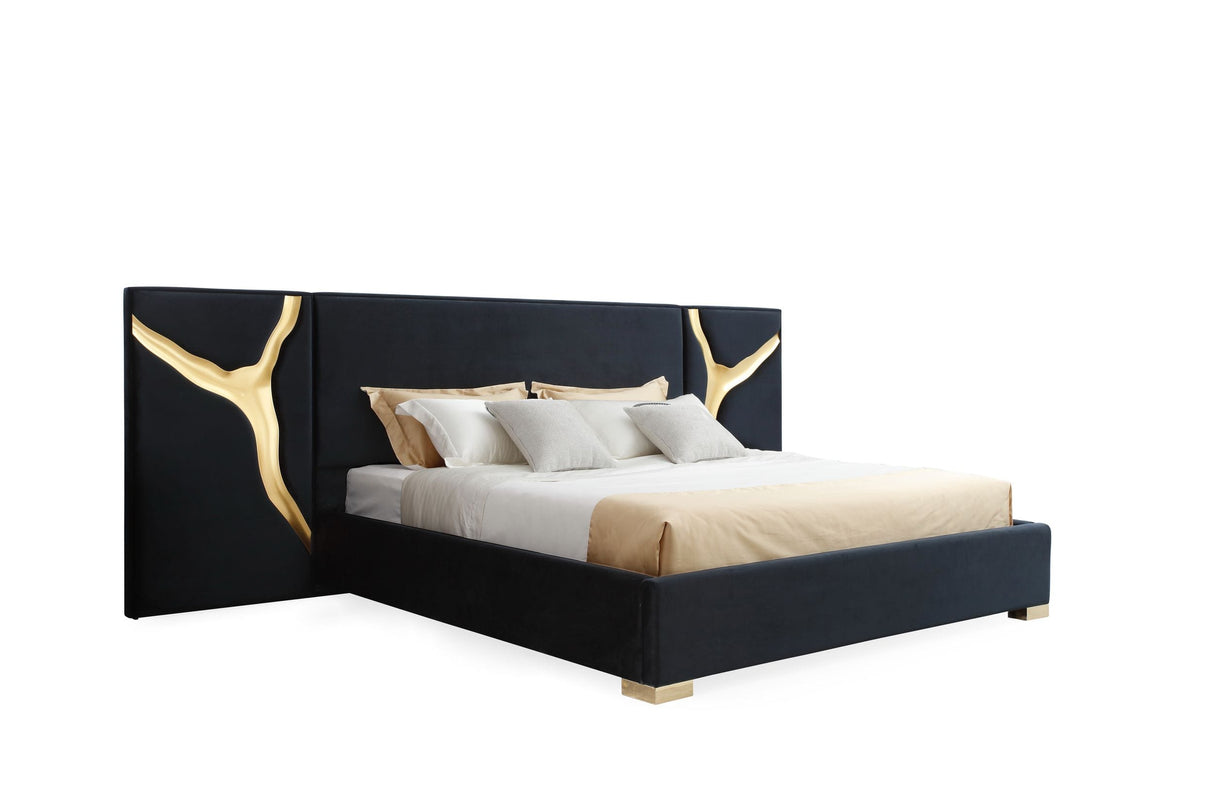 Aspen - Eastern King Modern Black + Gold Bed + Nightstands - View Image 1