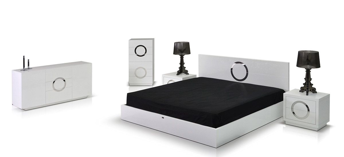A&X Ovidius Modern White Crocodile Lacquer Bed Vgunaw223 - 180 | Home Elegance USA