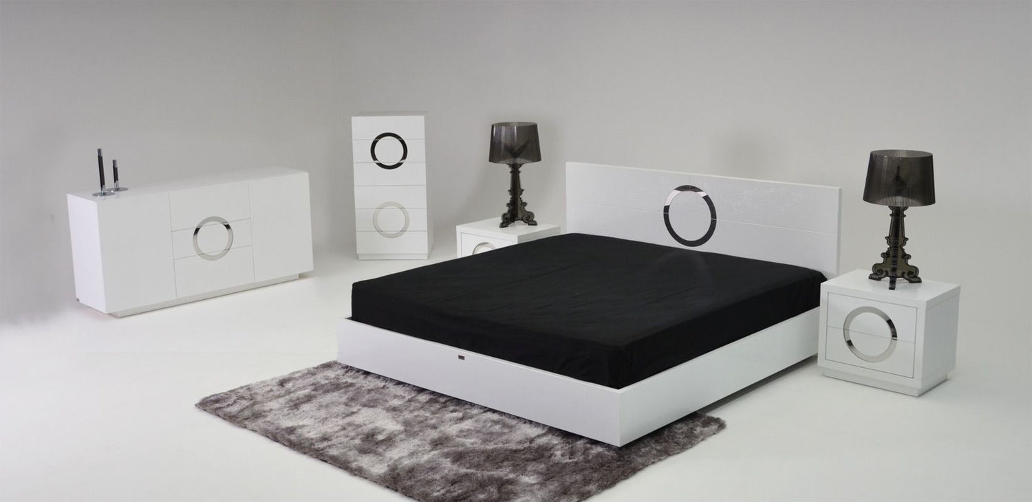 A&X Ovidius Modern White Crocodile Lacquer Bed Vgunaw223 - 180 | Home Elegance USA