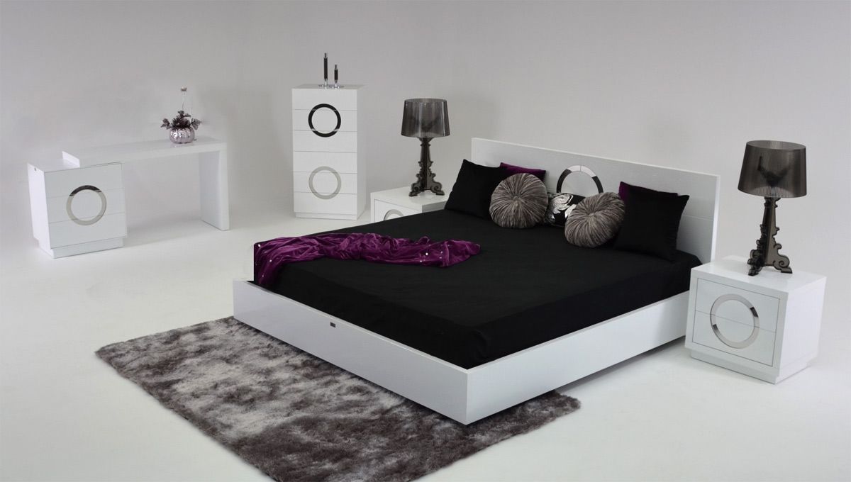 A&X Ovidius Modern White Crocodile Lacquer Bed Vgunaw223 - 180 | Home Elegance USA