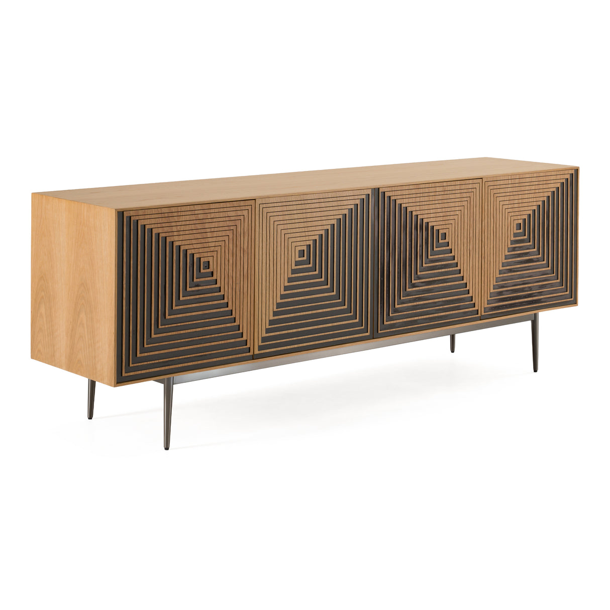 Azteca - Modern White Oak + Black Geometric Pattern Buffet - View Image 1