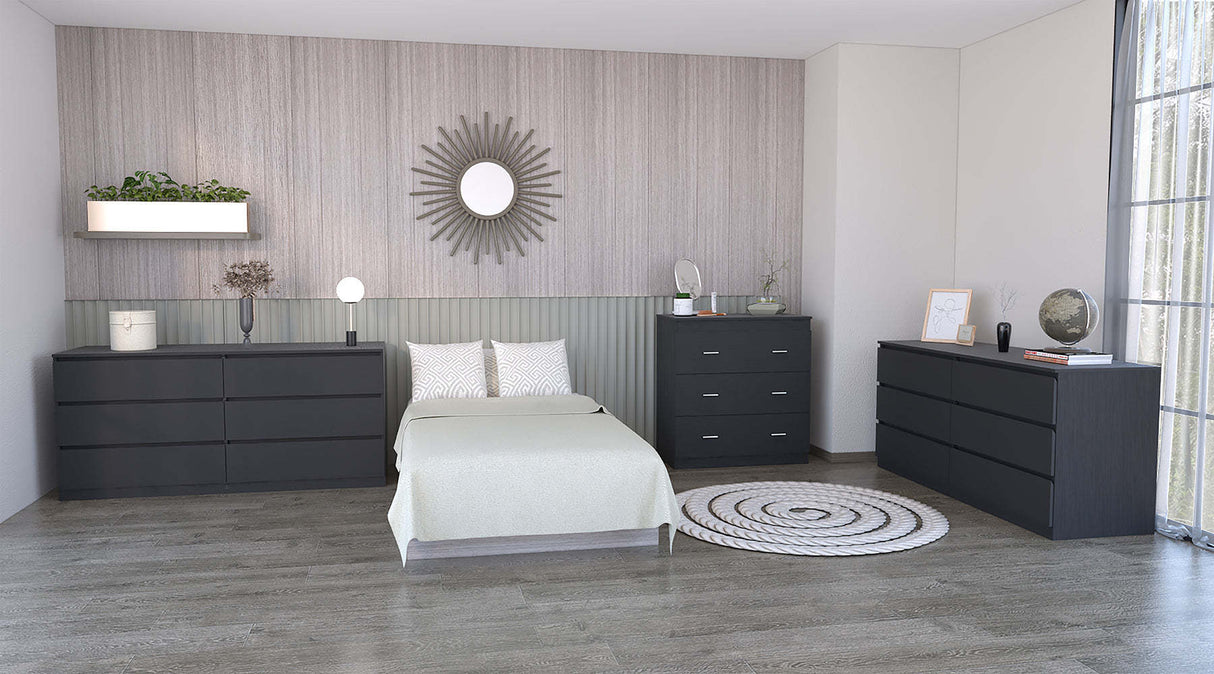 3 Piece Bedroom Set, 2 Cocora 6 Drawer Double Dressers + Capri Three Drawer Dresser, Black - sold by Home Elegance USA