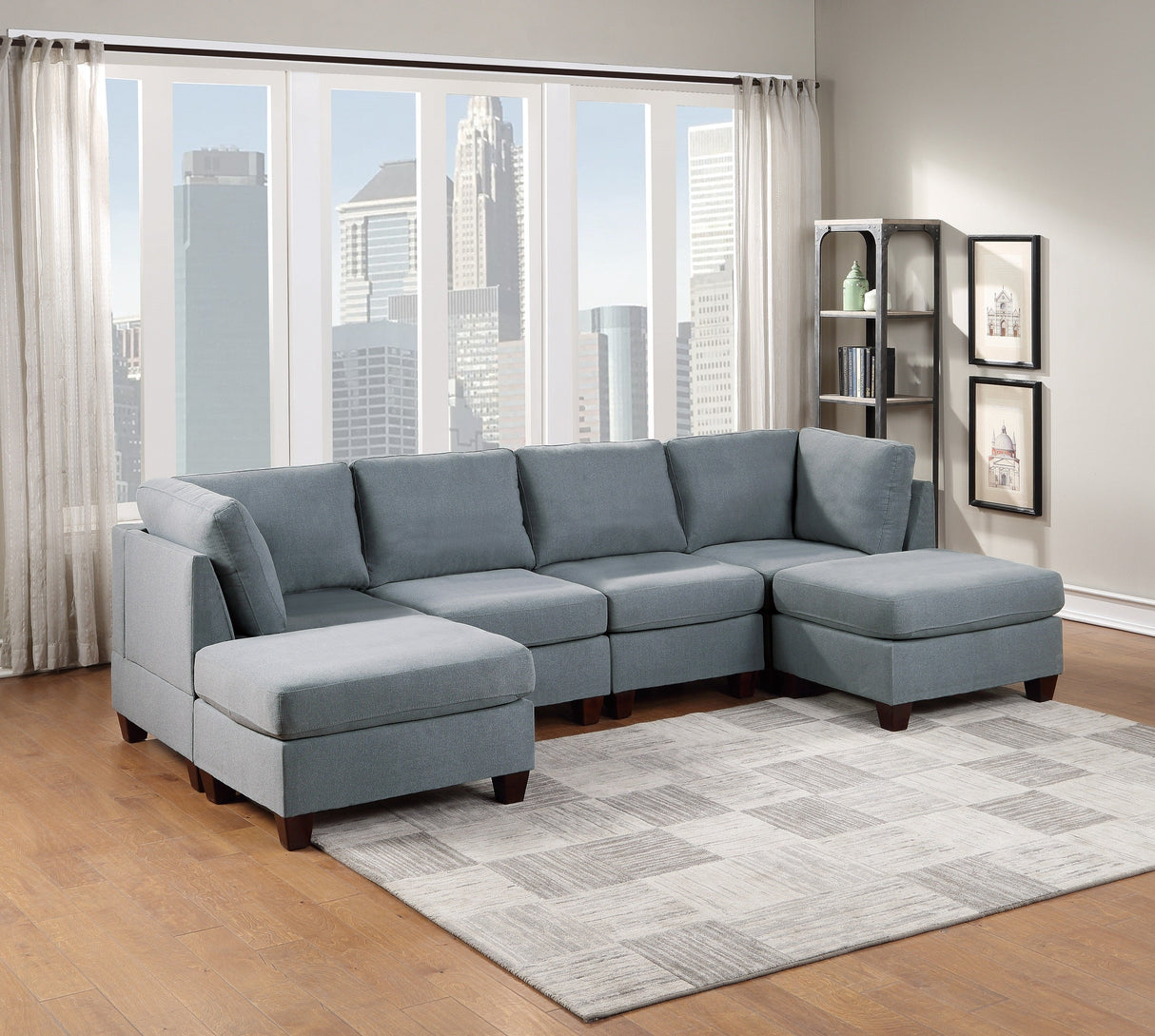 Modern Grey U-Shaped Modular Sectional Sofa Set 6-Piece Sofa Set for Contemporary Living Rooms - sold by Home Elegance USA